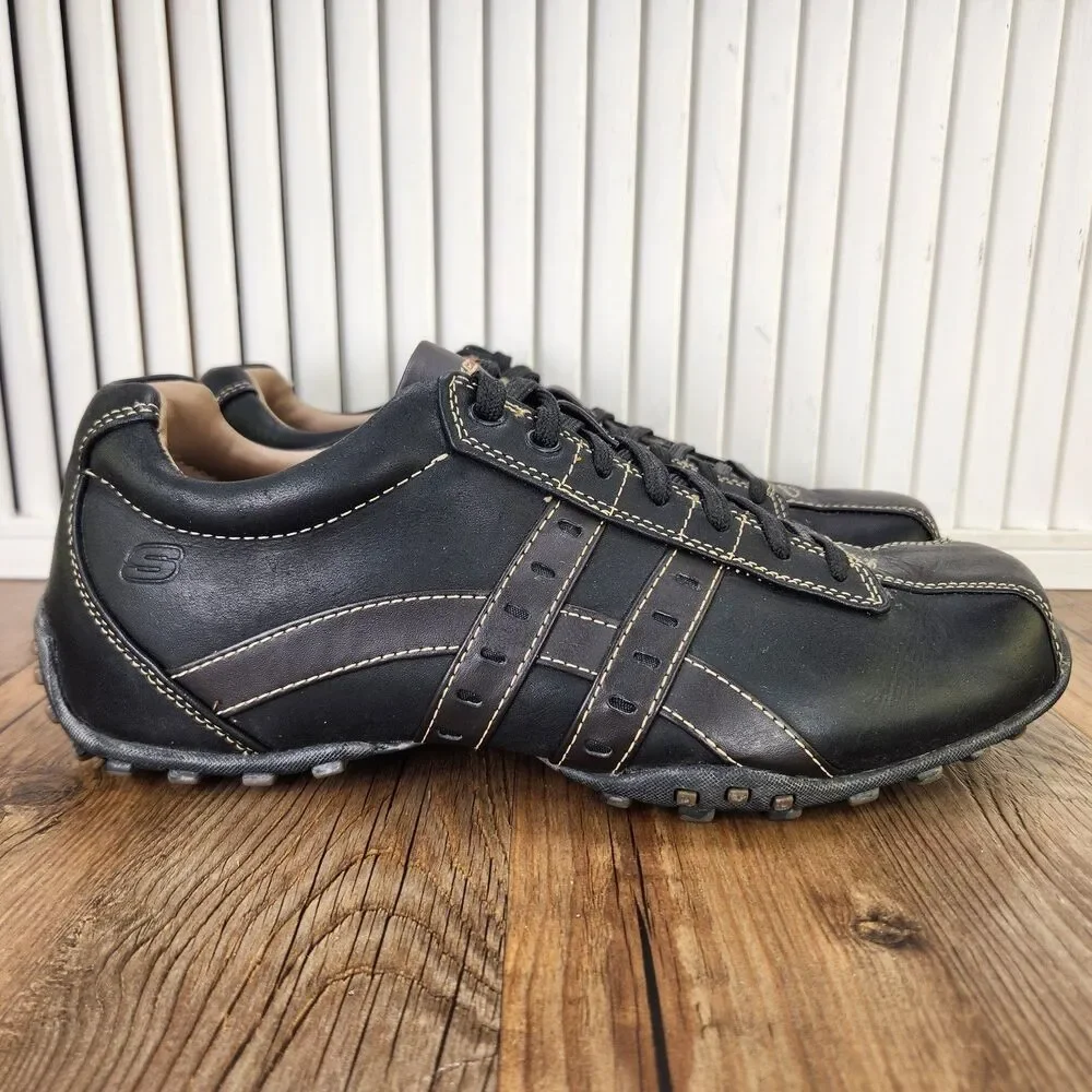 Skechers Citywalk Malton Leather Shoes Mens Size 10 Black Driving Sneakers 60488